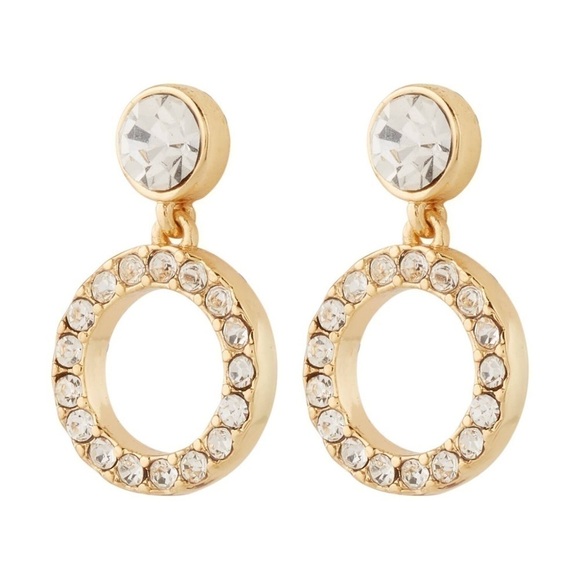 Coach Halo Pave Drop Stud Earrings Gold Tone And Clear - Picture 1 of 5
